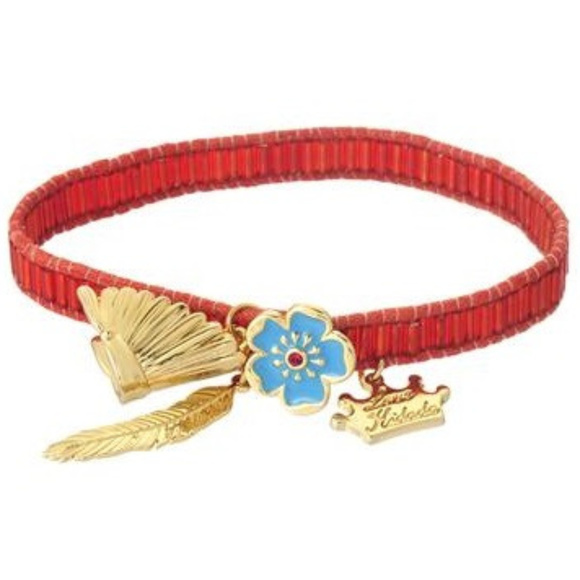 DISNEY COUTURE POCAHONTAS RED BEAD CHARMS BRACELET WITH 14KT GP CHARMS**NEW! - Picture 1 of 4